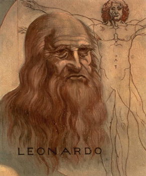 Εκτύπωση έργου τέχνης Portrait of Leonardo da Vinci with his `Vitruvian Man'